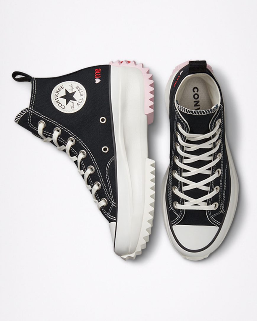 Zapatos Plataforma Converse Run Star Hike Embroidered Hearts Altas Mujer Negras Rojas | PE PEL758